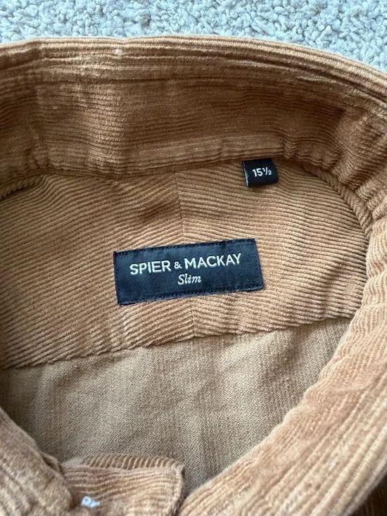 Spier & Mackay Brown Corduroy Shirt Mens Small 15.5 Slim Fit Button Down NWT - Picture 3 of 9